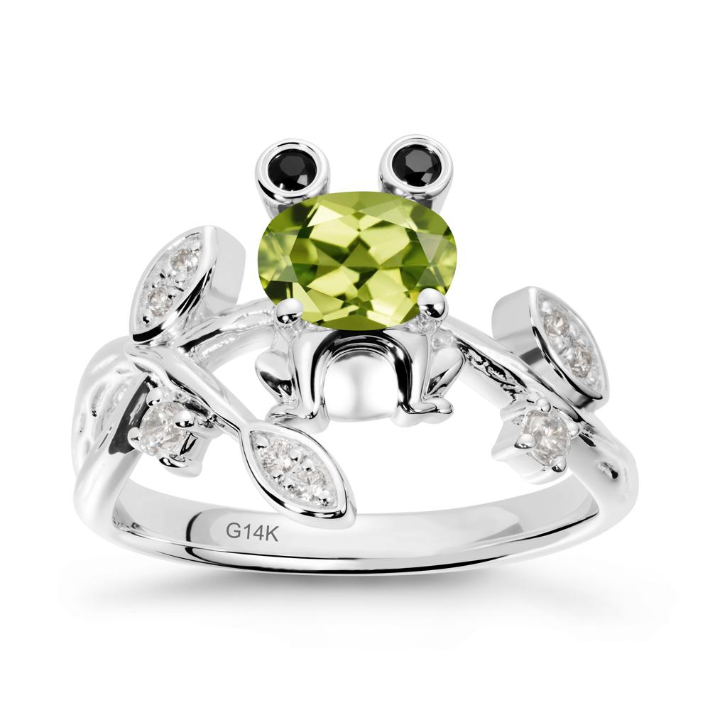 Oval Shaped Peridot Frog Ring - LUO Jewelry #metal_14k white gold
