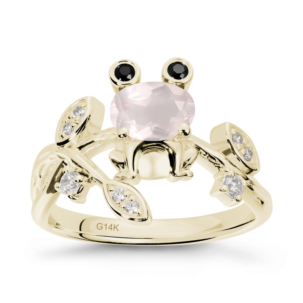 Rose Quartz Frog Ring with Twisting Leaves and Branches - LUO Jewelry #metal_14k yellow gold