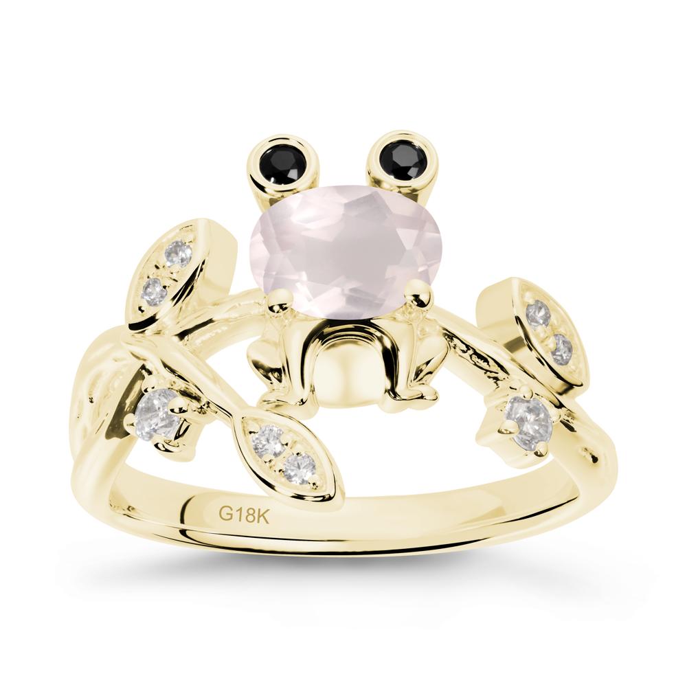 Rose Quartz Frog Ring with Twisting Leaves and Branches - LUO Jewelry #metal_18k yellow gold
