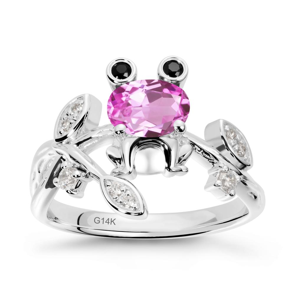 Oval Shaped Pink Sapphire Frog Ring - LUO Jewelry #metal_14k white gold