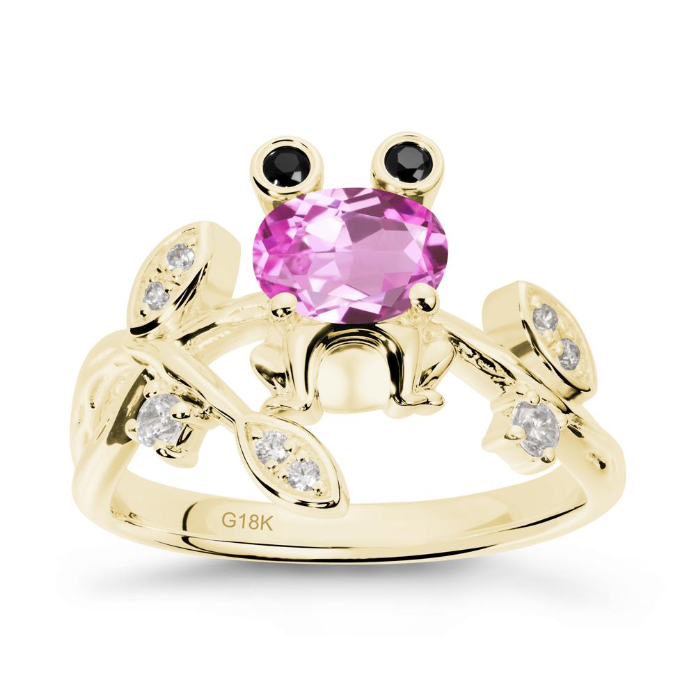 Oval Shaped Pink Sapphire Frog Ring - LUO Jewelry #metal_18k yellow gold