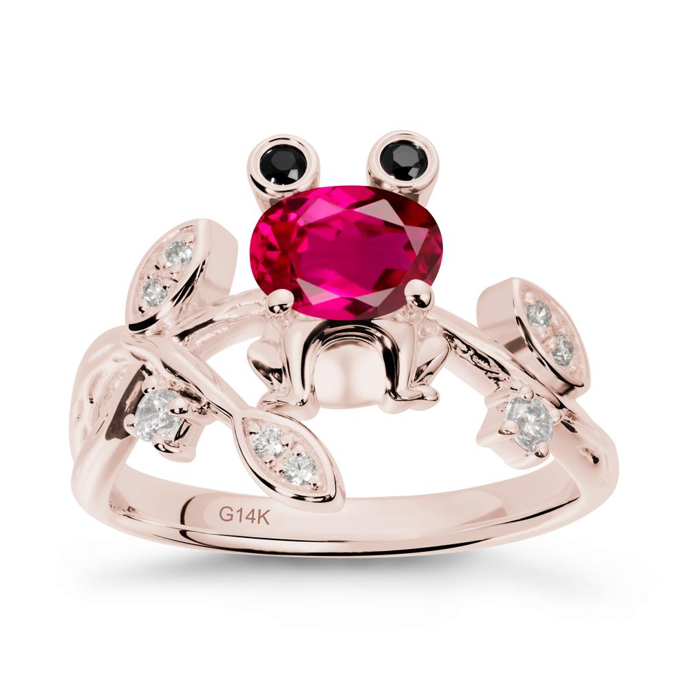Ruby Frog Ring with Twisting Leaves and Branches - LUO Jewelry #metal_14k rose gold