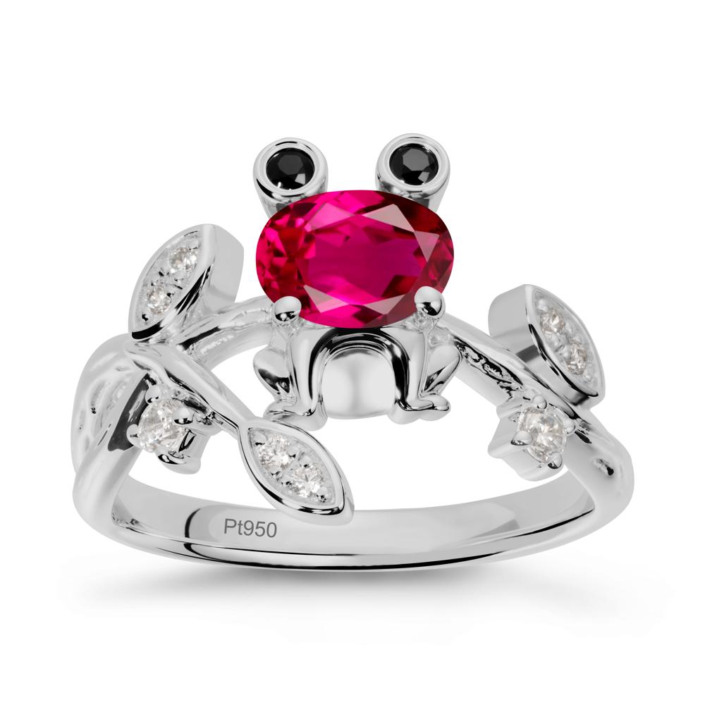 Ruby Frog Ring with Twisting Leaves and Branches - LUO Jewelry #metal_platinum