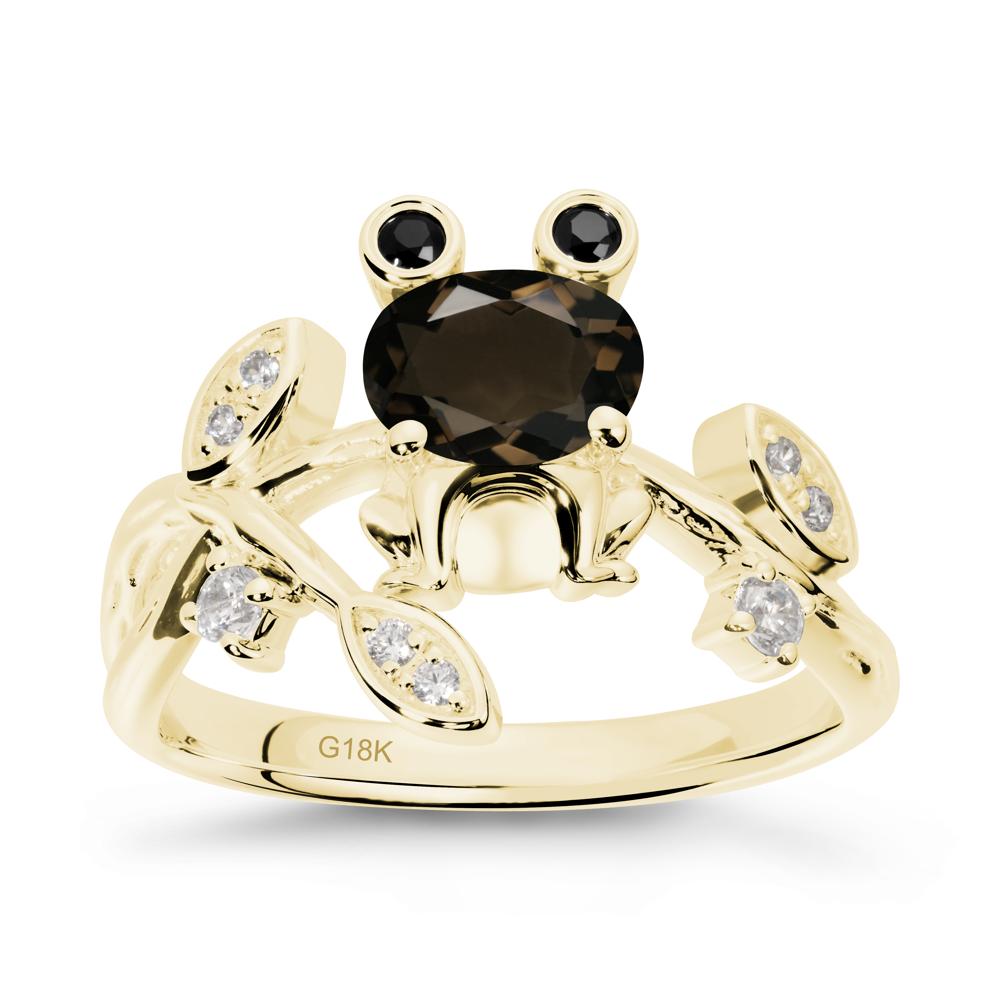 Smoky Quartz Frog Ring with Twisting Leaves and Branches - LUO Jewelry #metal_18k yellow gold