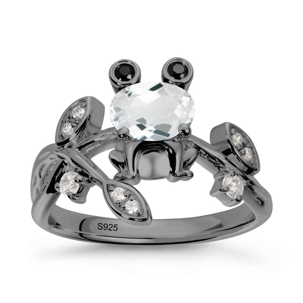 White Topaz Frog Ring with Twisting Leaves and Branches - LUO Jewelry #metal_black finish sterling silver