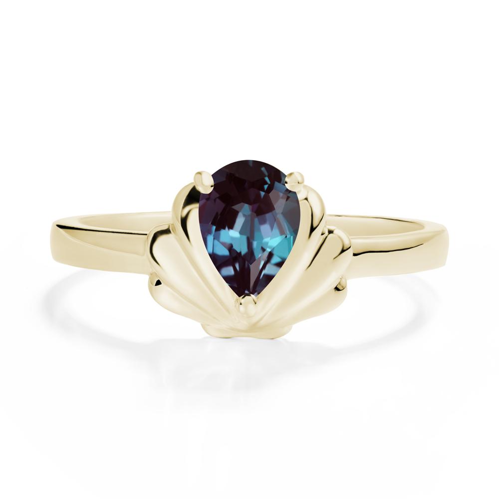 Pear Alexandrite Shell Engagement Ring - LUO Jewelry #metal_14k yellow gold