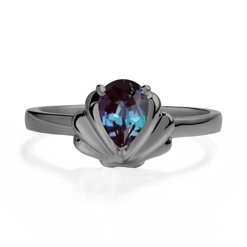 Pear Alexandrite Shell Engagement Ring - LUO Jewelry #metal_black finish sterling silver