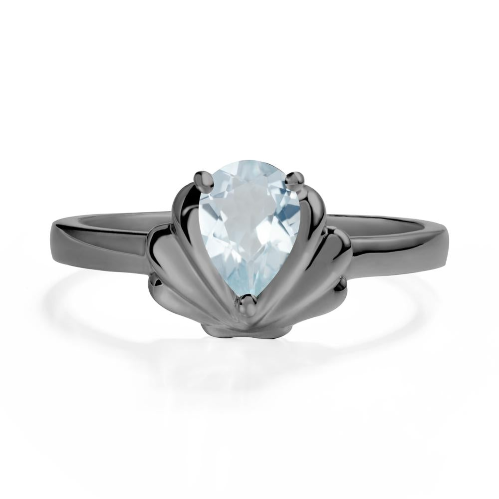 Pear Aquamarine Shell Engagement Ring - LUO Jewelry #metal_black finish sterling silver