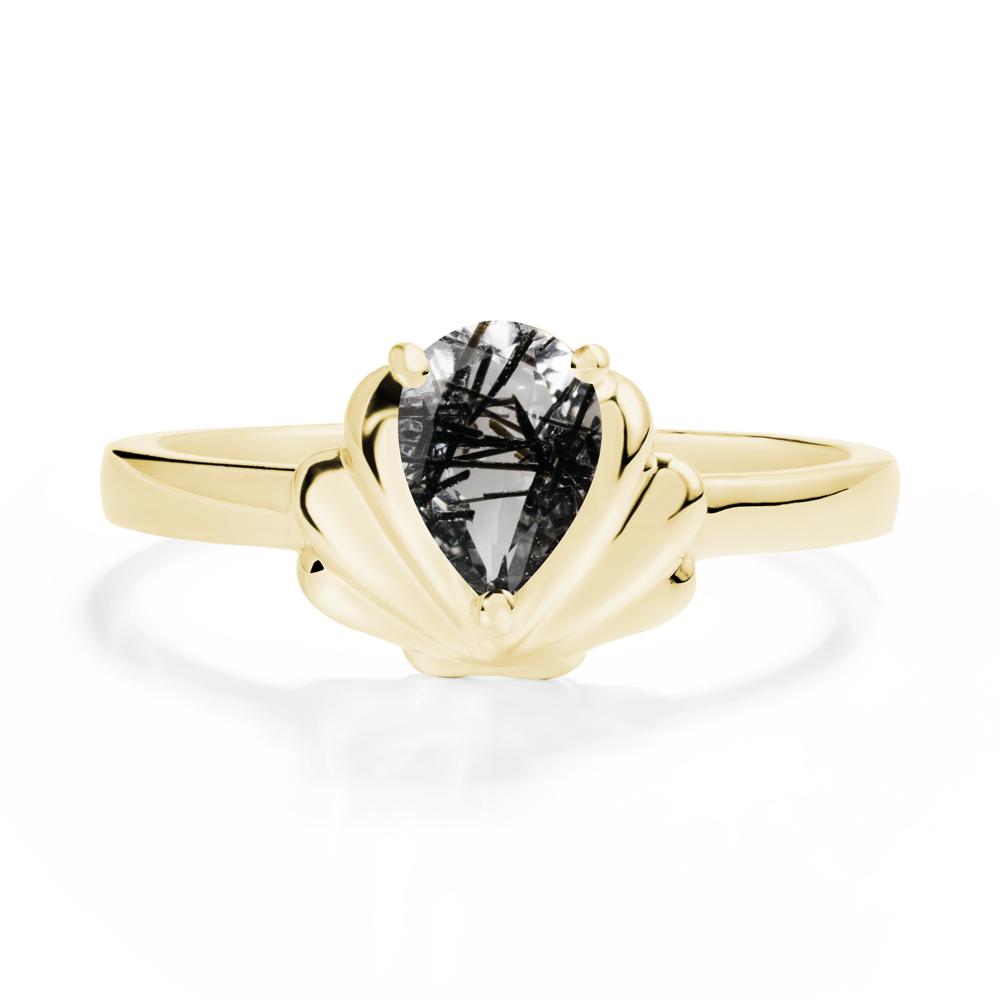 Shell Black Rutilated Quartz Promise Ring - LUO Jewelry #metal_18k yellow gold