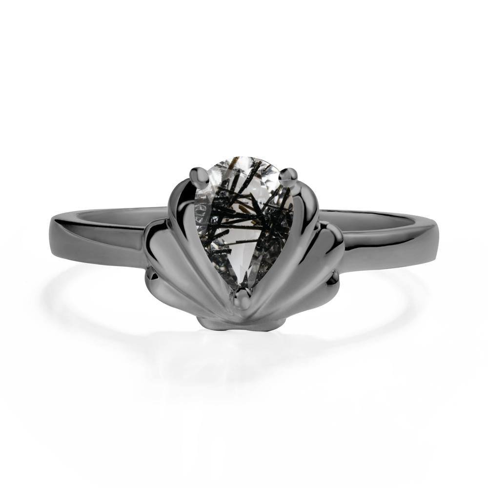 Shell Black Rutilated Quartz Promise Ring - LUO Jewelry #metal_black finish sterling silver