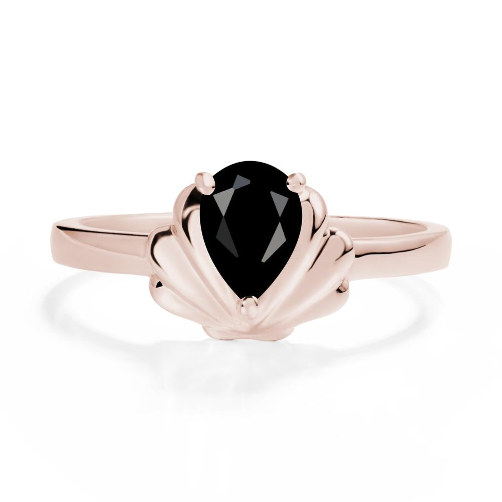 Pear Black Spinel Shell Engagement Ring - LUO Jewelry #metal_14k rose gold