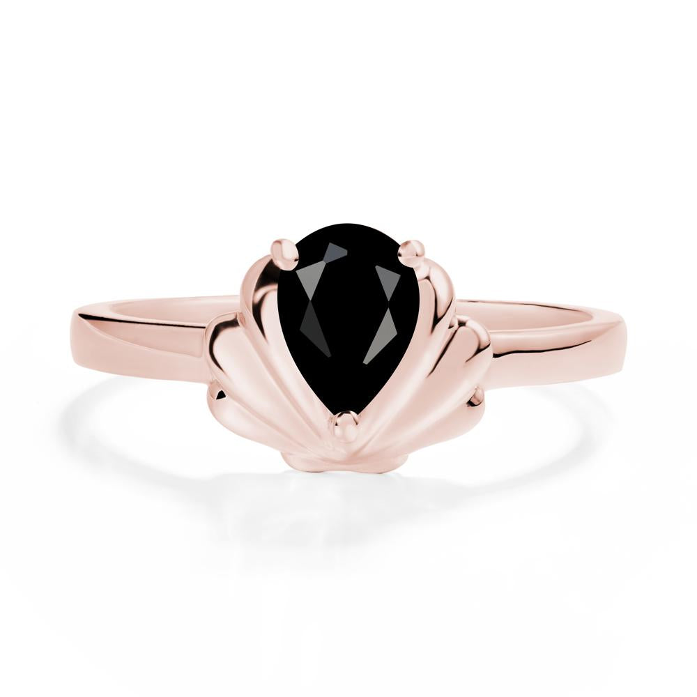 Pear Black Spinel Shell Engagement Ring - LUO Jewelry #metal_18k rose gold