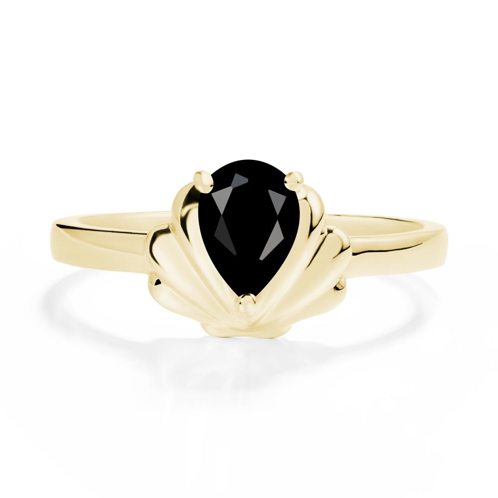 Pear Black Spinel Shell Engagement Ring - LUO Jewelry #metal_18k yellow gold