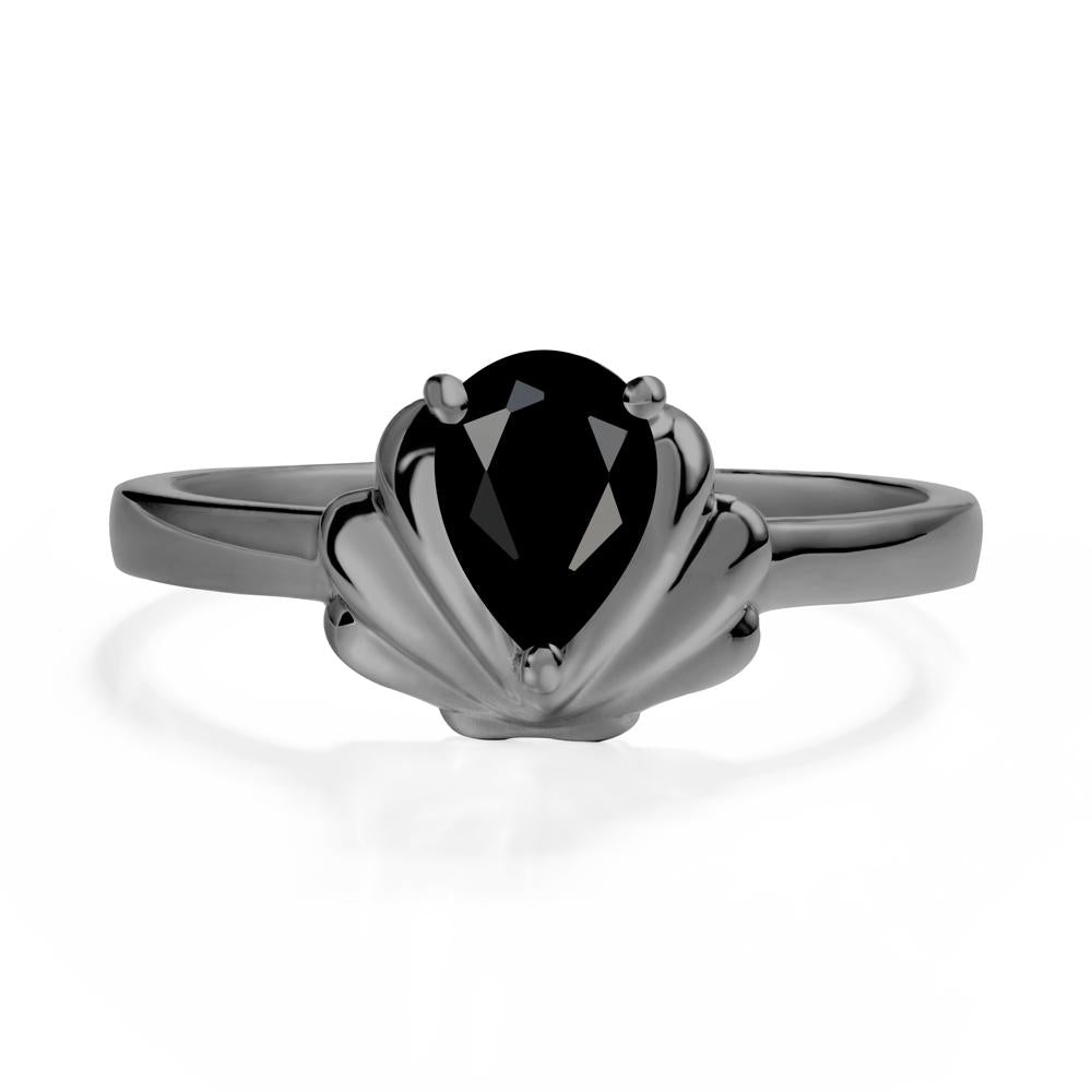 Pear Black Spinel Shell Engagement Ring - LUO Jewelry #metal_black finish sterling silver