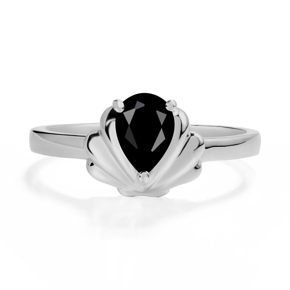 Pear Black Spinel Shell Engagement Ring - LUO Jewelry #metal_platinum