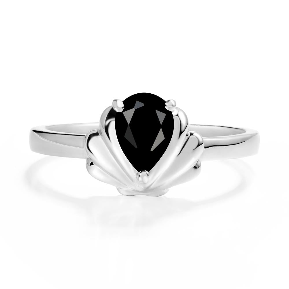 Pear Black Spinel Shell Engagement Ring - LUO Jewelry #metal_sterling silver