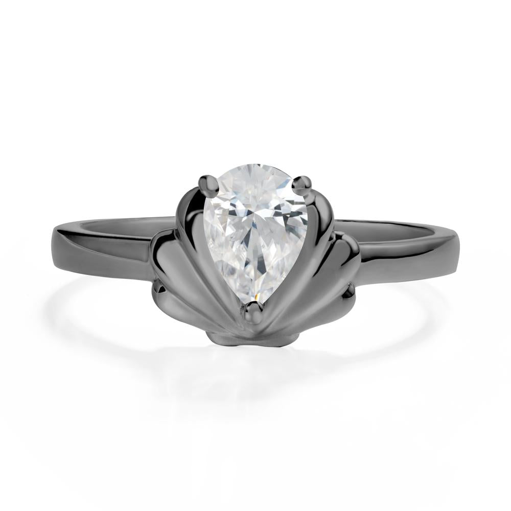 Pear Cubic Zirconia Shell Engagement Ring - LUO Jewelry #metal_black finish sterling silver