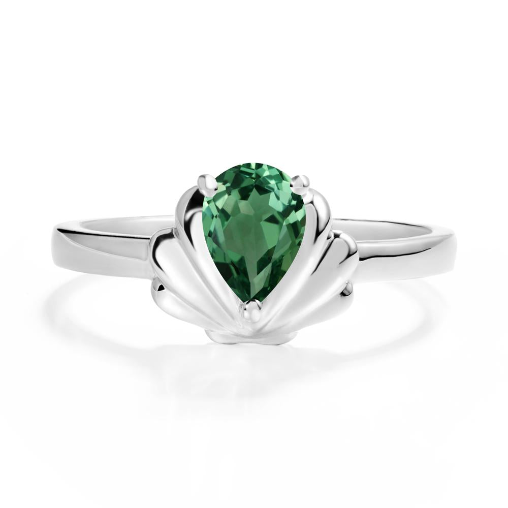 Pear Green Sapphire Shell Engagement Ring - LUO Jewelry #metal_14k white gold