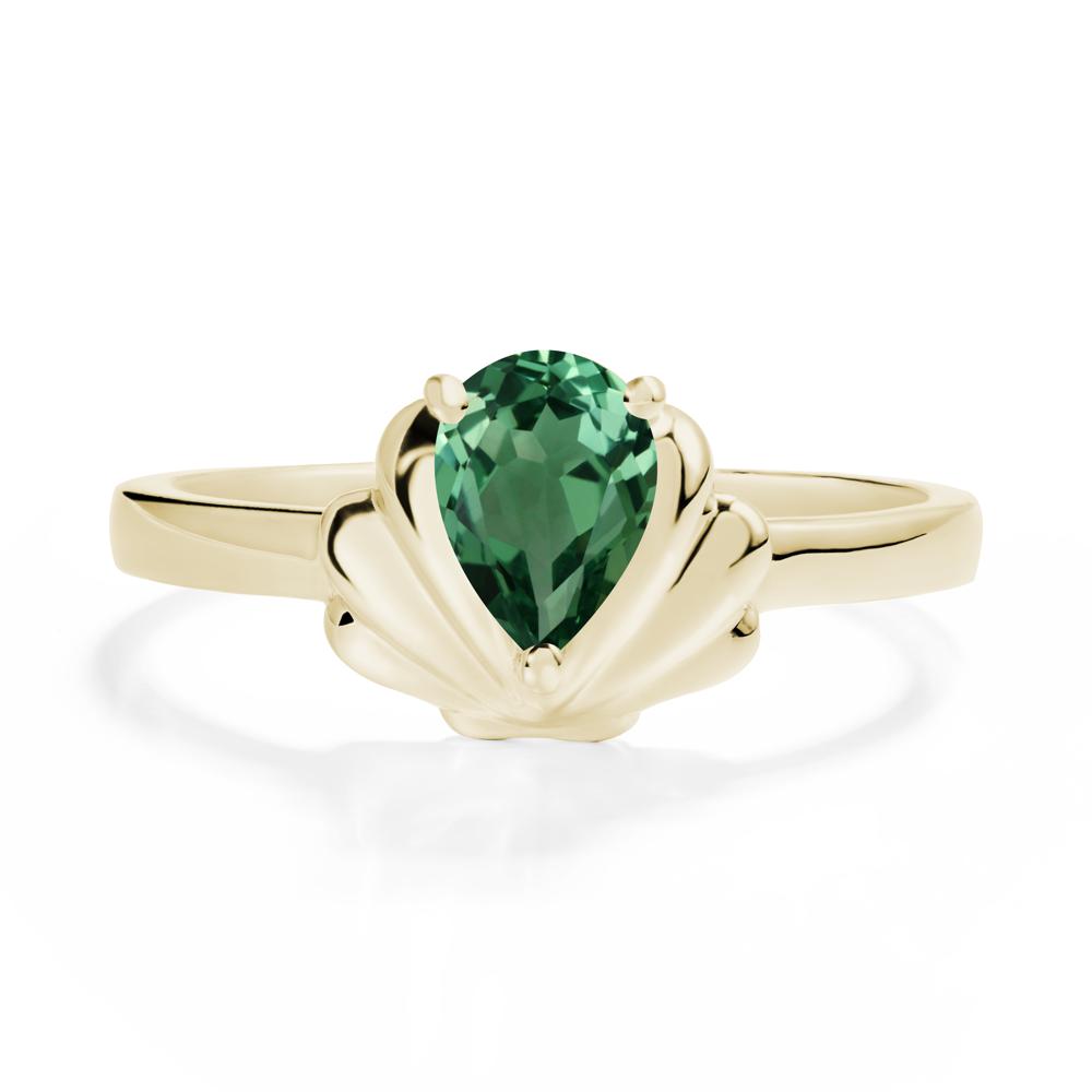 Pear Green Sapphire Shell Engagement Ring - LUO Jewelry #metal_14k yellow gold