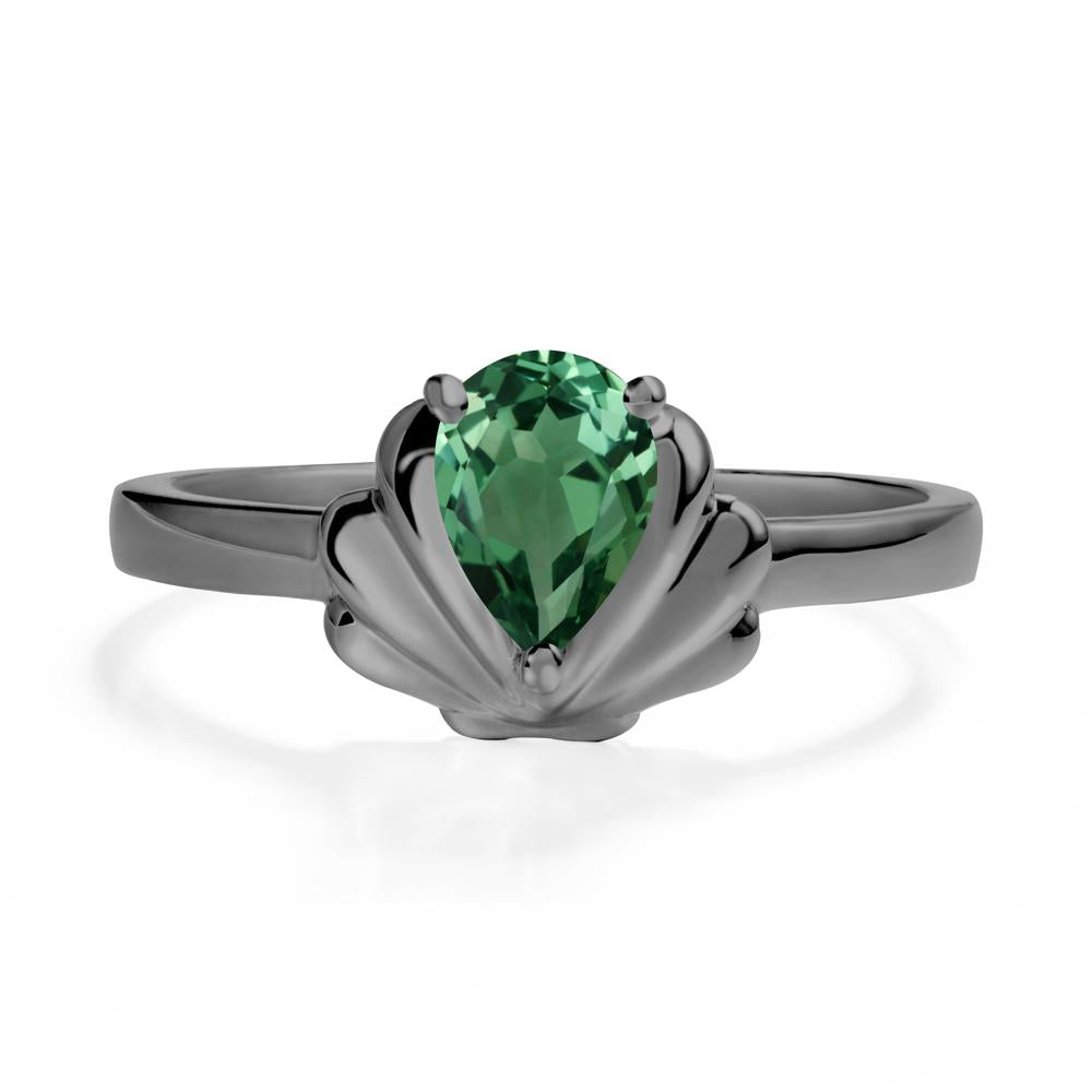 Pear Green Sapphire Shell Engagement Ring - LUO Jewelry #metal_black finish sterling silver