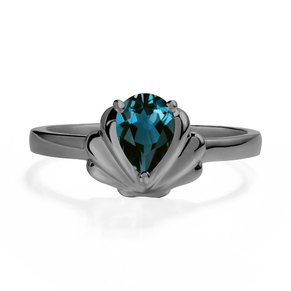 Pear London Blue Topaz Shell Engagement Ring - LUO Jewelry #metal_black finish sterling silver