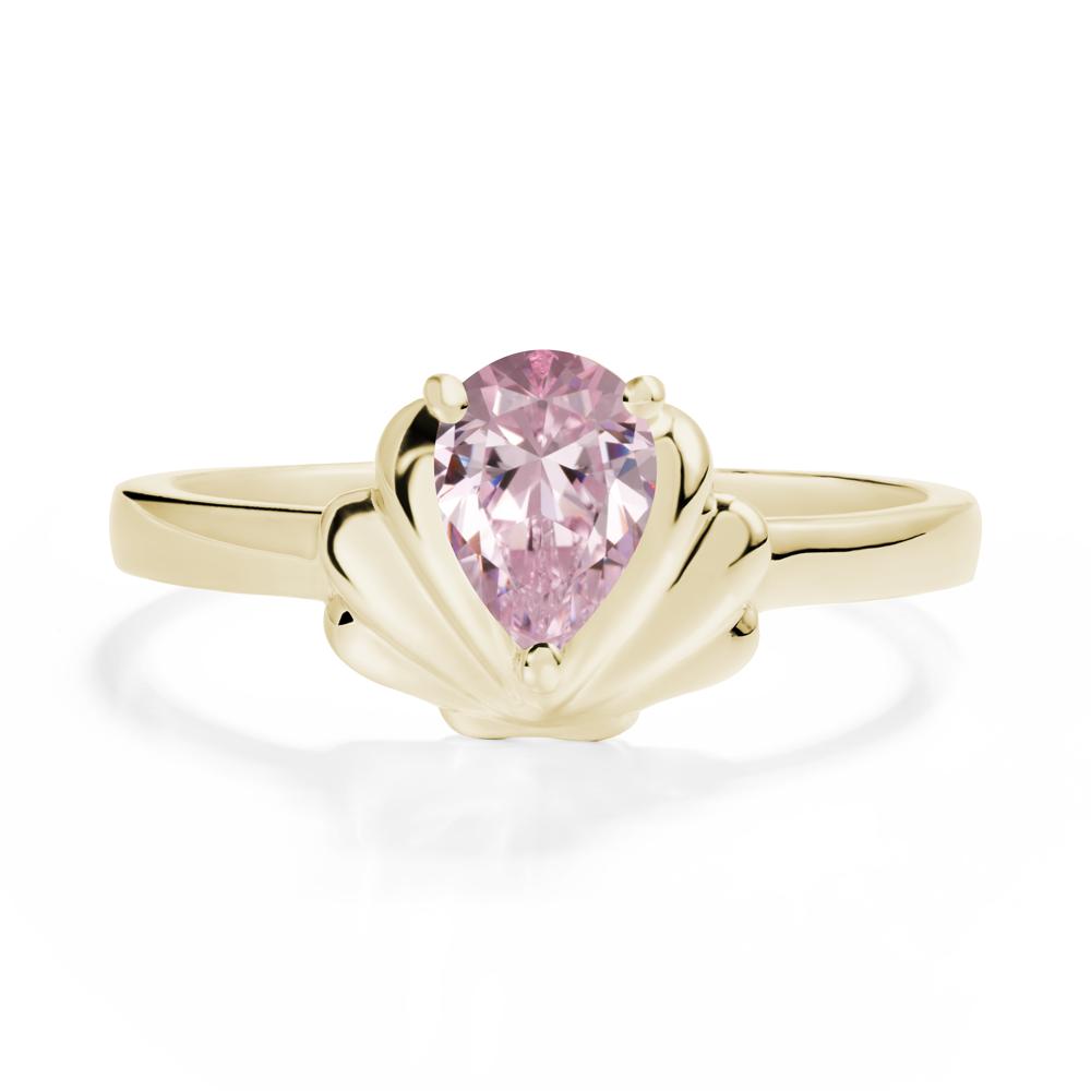 Pear Pink Cubic Zirconia Shell Engagement Ring - LUO Jewelry #metal_14k yellow gold