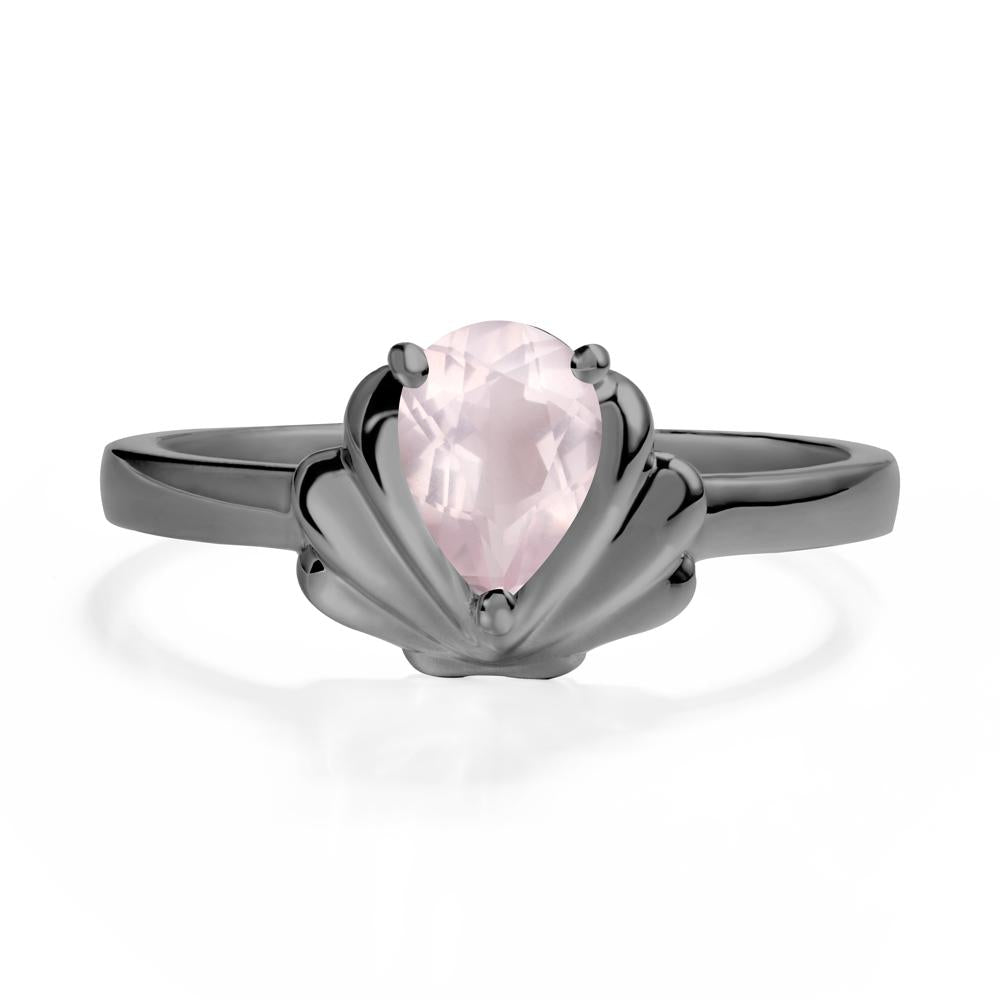 Pear Rose Quartz Shell Engagement Ring - LUO Jewelry #metal_black finish sterling silver
