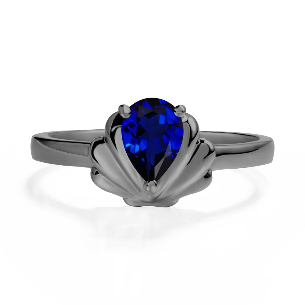 Pear Sapphire Shell Engagement Ring - LUO Jewelry #metal_black finish sterling silver