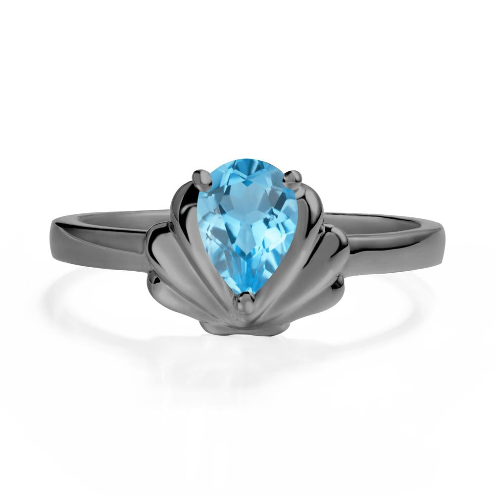 Pear Swiss Blue Topaz Shell Engagement Ring - LUO Jewelry #metal_black finish sterling silver