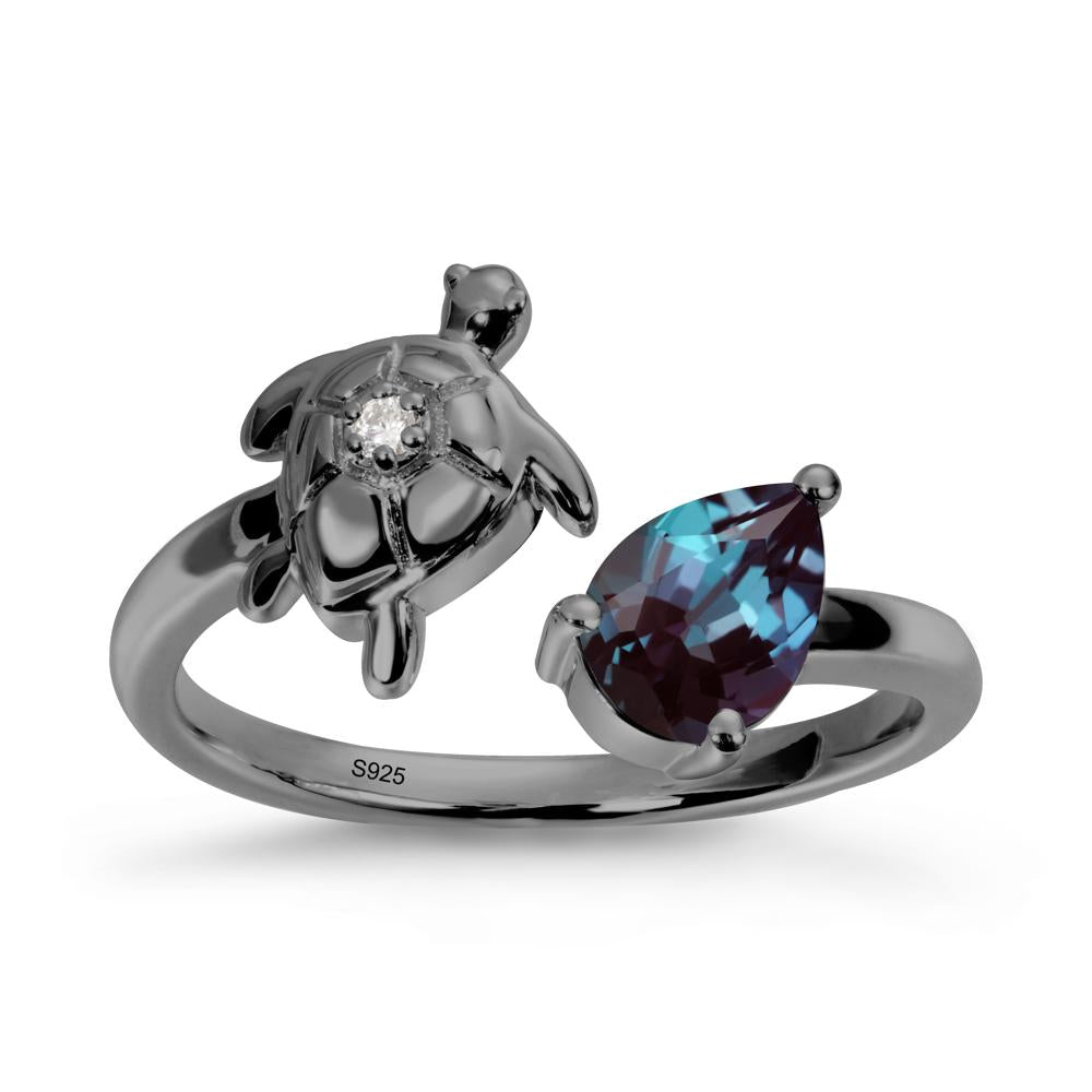 Alexandrite Turtle Open Bypass Ring - LUO Jewelry #metal_black finish sterling silver