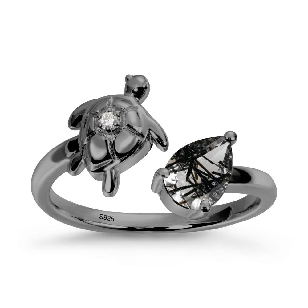Turtle Open Band Black Rutilated Quartz Ring - LUO Jewelry #metal_black finish sterling silver