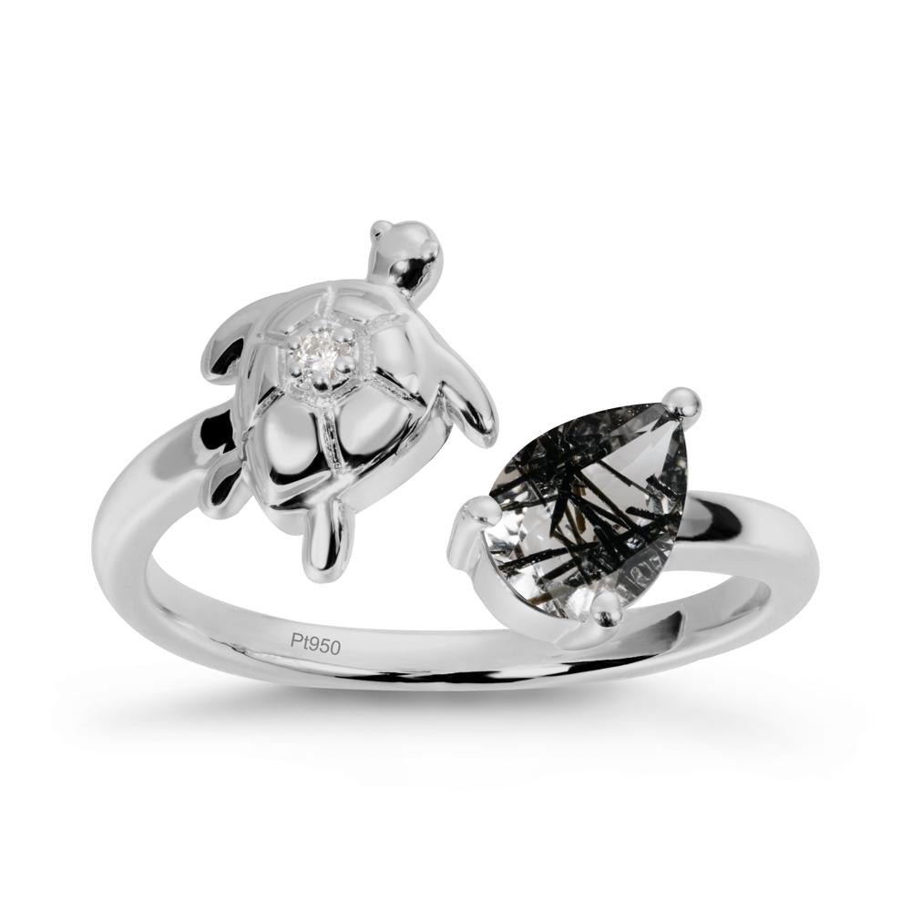 Turtle Open Band Black Rutilated Quartz Ring - LUO Jewelry #metal_platinum