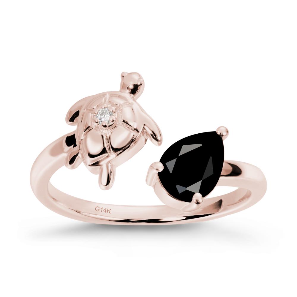 Black Spinel Turtle Open Bypass Ring - LUO Jewelry #metal_14k rose gold