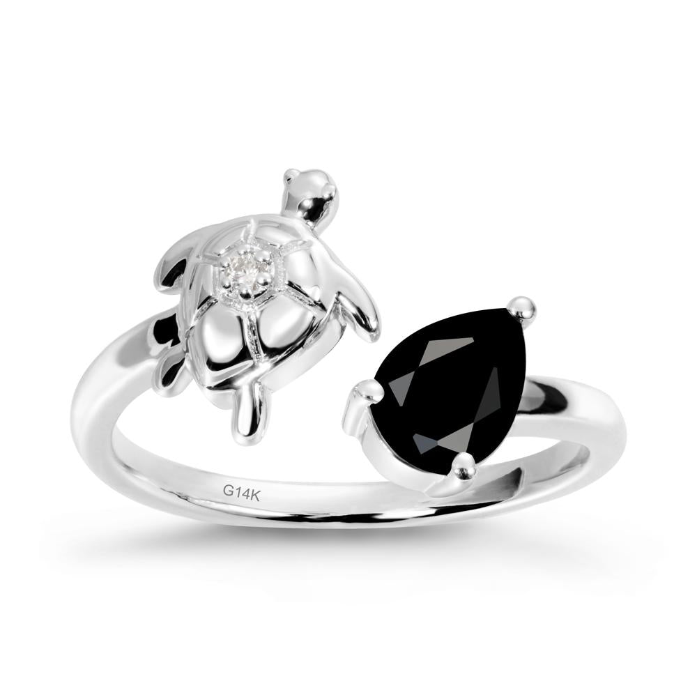 Black Spinel Turtle Open Bypass Ring - LUO Jewelry #metal_14k white gold