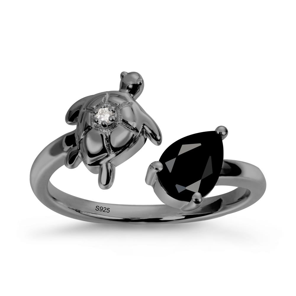 Black Spinel Turtle Open Bypass Ring - LUO Jewelry #metal_black finish sterling silver