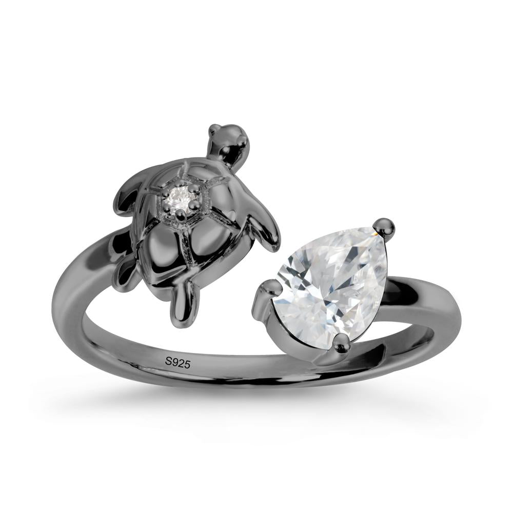 Cubic Zirconia Turtle Open Bypass Ring - LUO Jewelry #metal_black finish sterling silver