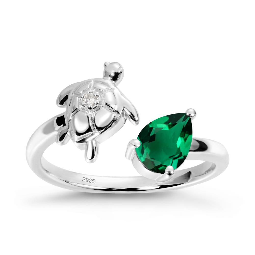 Turtle Open Band Emerald Ring - LUO Jewelry #metal_sterling silver