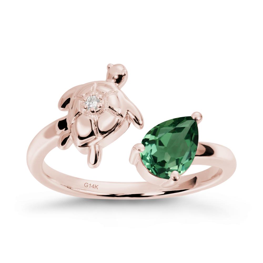 Green Sapphire Turtle Open Bypass Ring - LUO Jewelry #metal_14k rose gold