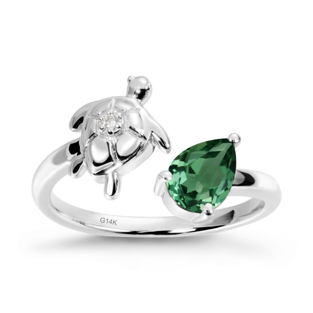 Green Sapphire Turtle Open Bypass Ring - LUO Jewelry #metal_14k white gold
