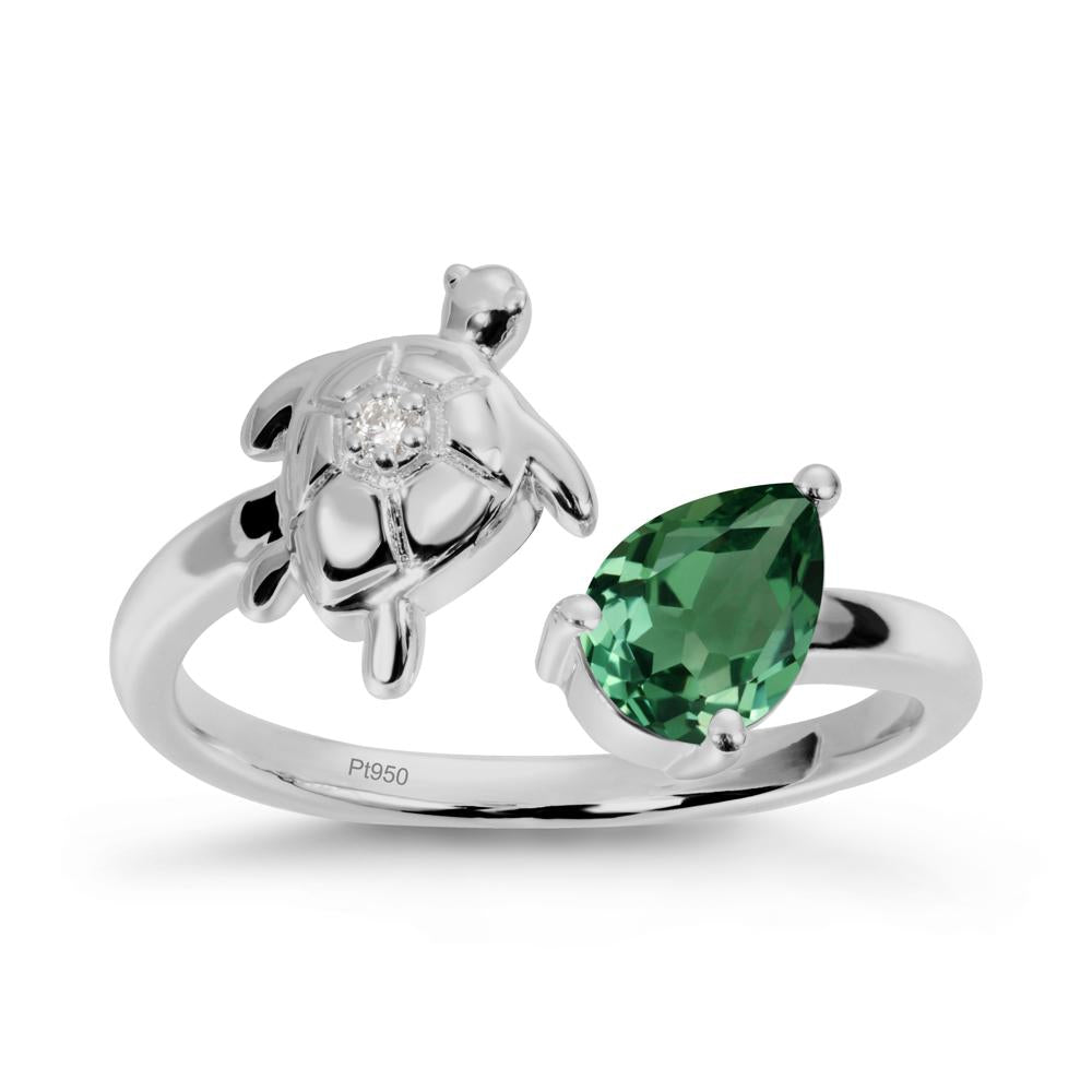 Green Sapphire Turtle Open Bypass Ring - LUO Jewelry #metal_platinum