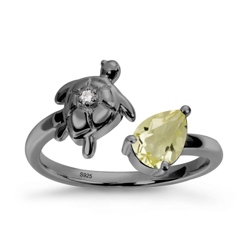 Turtle Open Band Lemon Quartz Ring - LUO Jewelry #metal_black finish sterling silver
