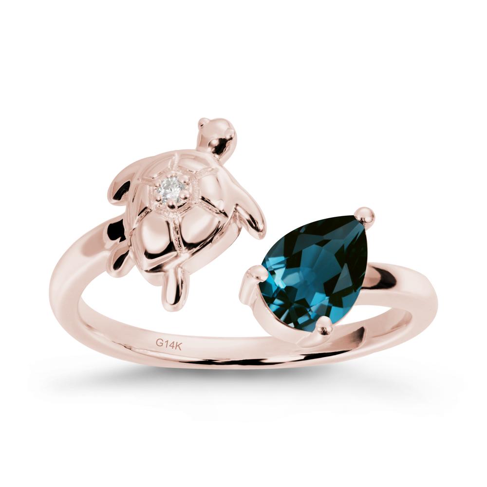 London Blue Topaz Turtle Open Bypass Ring - LUO Jewelry #metal_14k rose gold