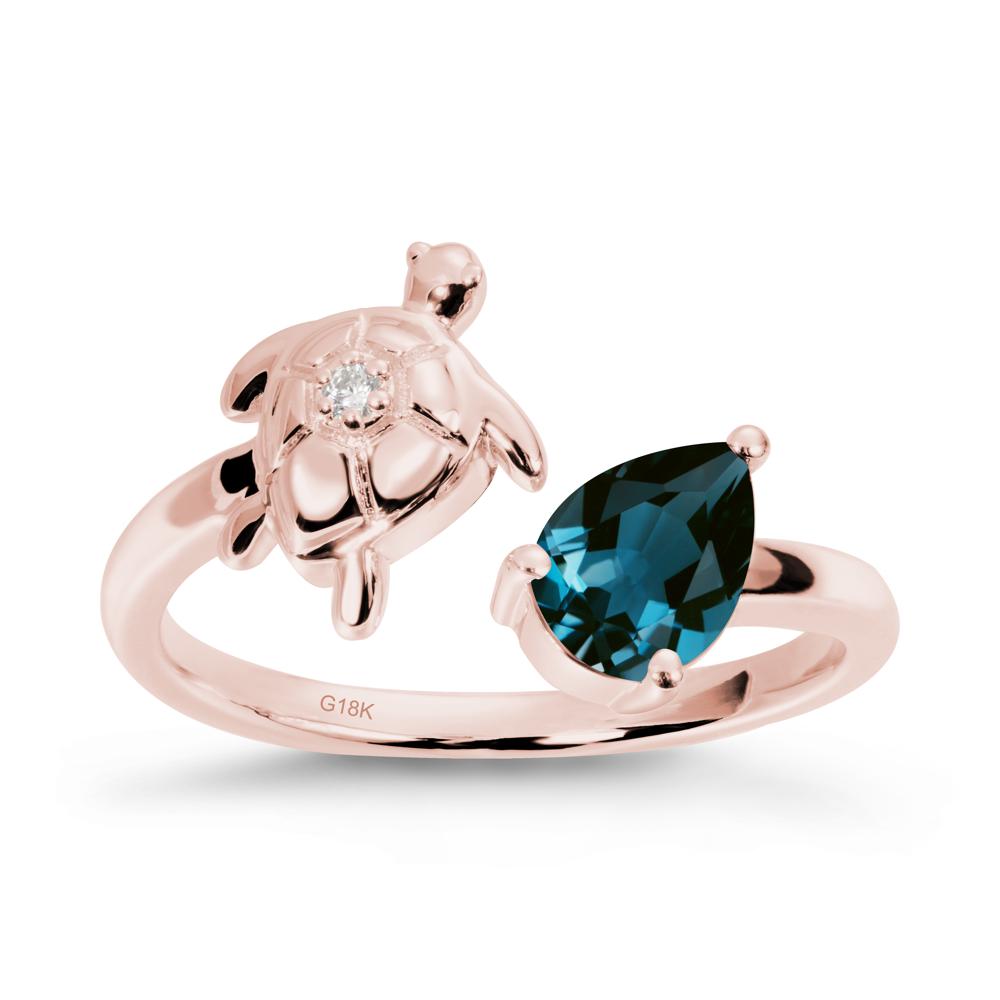 London Blue Topaz Turtle Open Bypass Ring - LUO Jewelry #metal_18k rose gold