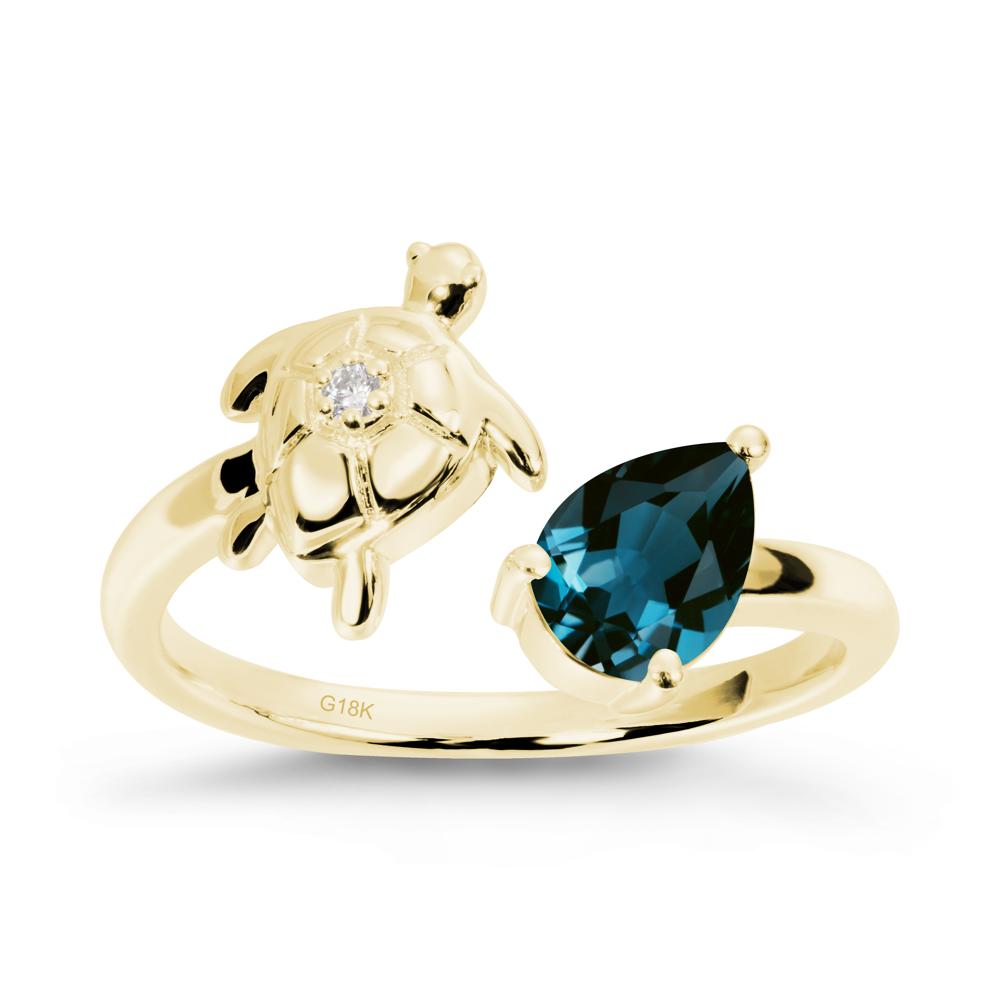 London Blue Topaz Turtle Open Bypass Ring - LUO Jewelry #metal_18k yellow gold