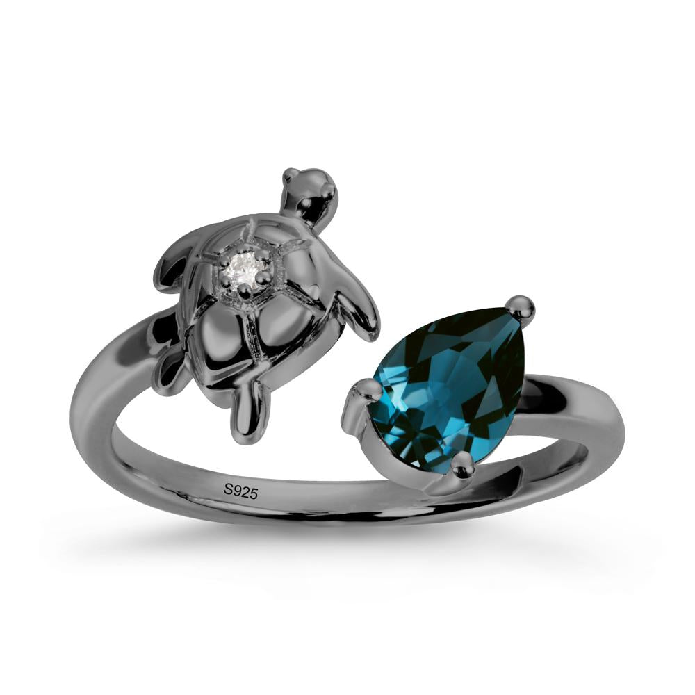 London Blue Topaz Turtle Open Bypass Ring - LUO Jewelry #metal_black finish sterling silver