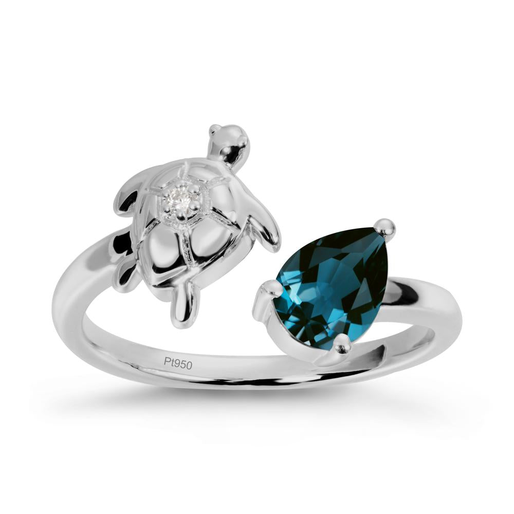 London Blue Topaz Turtle Open Bypass Ring - LUO Jewelry #metal_platinum
