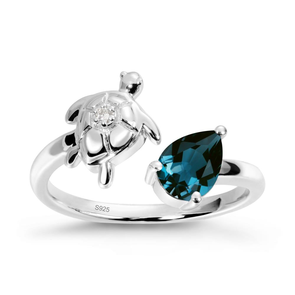 London Blue Topaz Turtle Open Bypass Ring - LUO Jewelry #metal_sterling silver