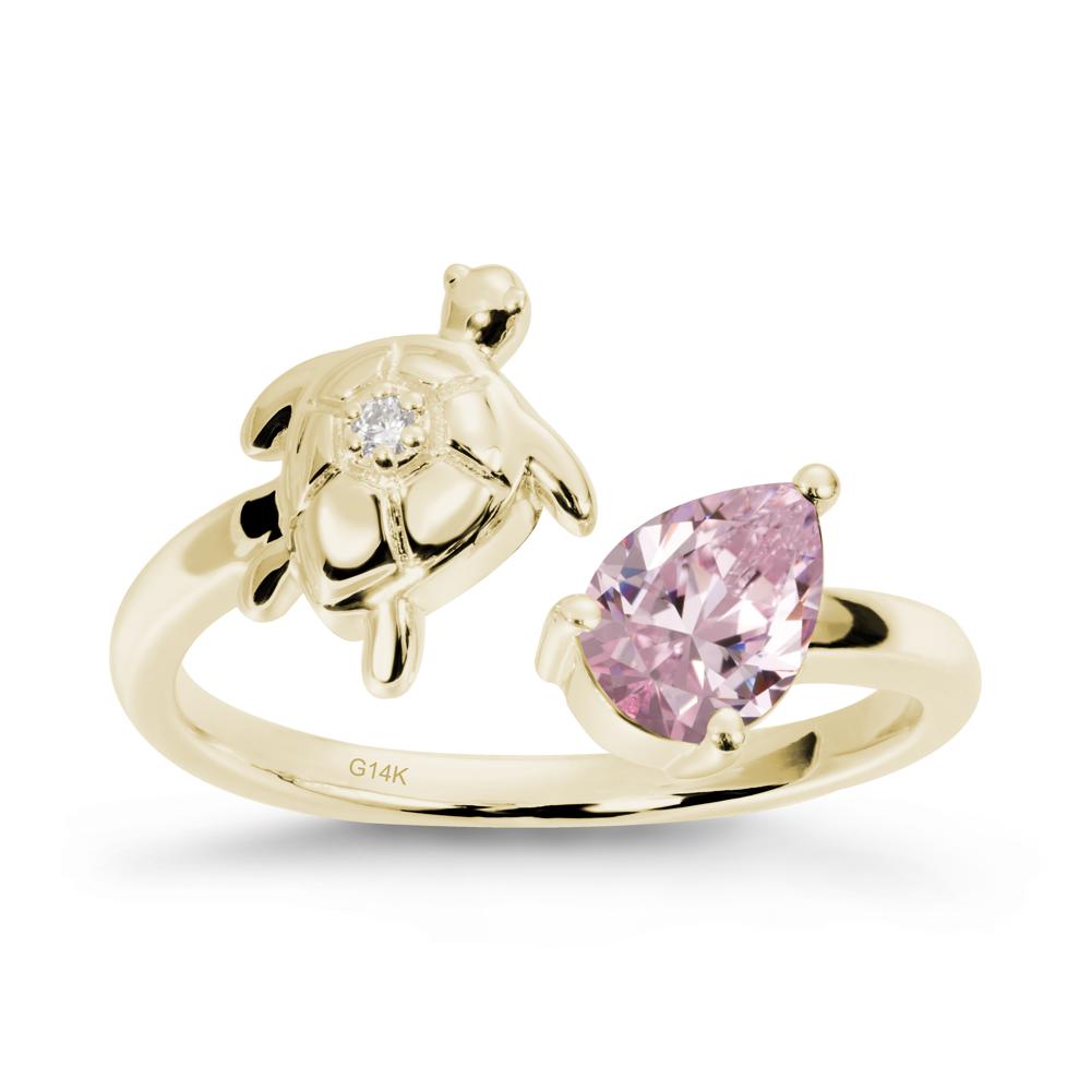 Pink Cubic Zirconia Turtle Open Bypass Ring - LUO Jewelry #metal_14k yellow gold