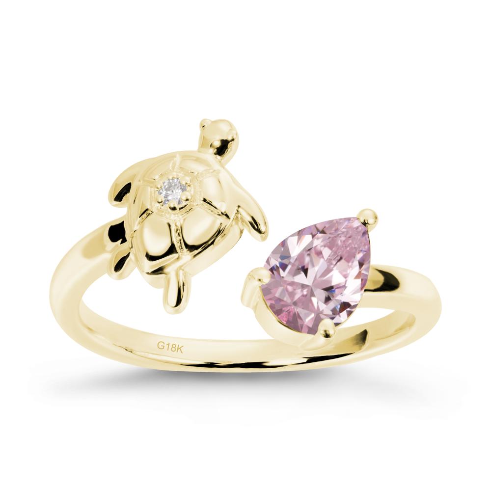 Pink Cubic Zirconia Turtle Open Bypass Ring - LUO Jewelry #metal_18k yellow gold