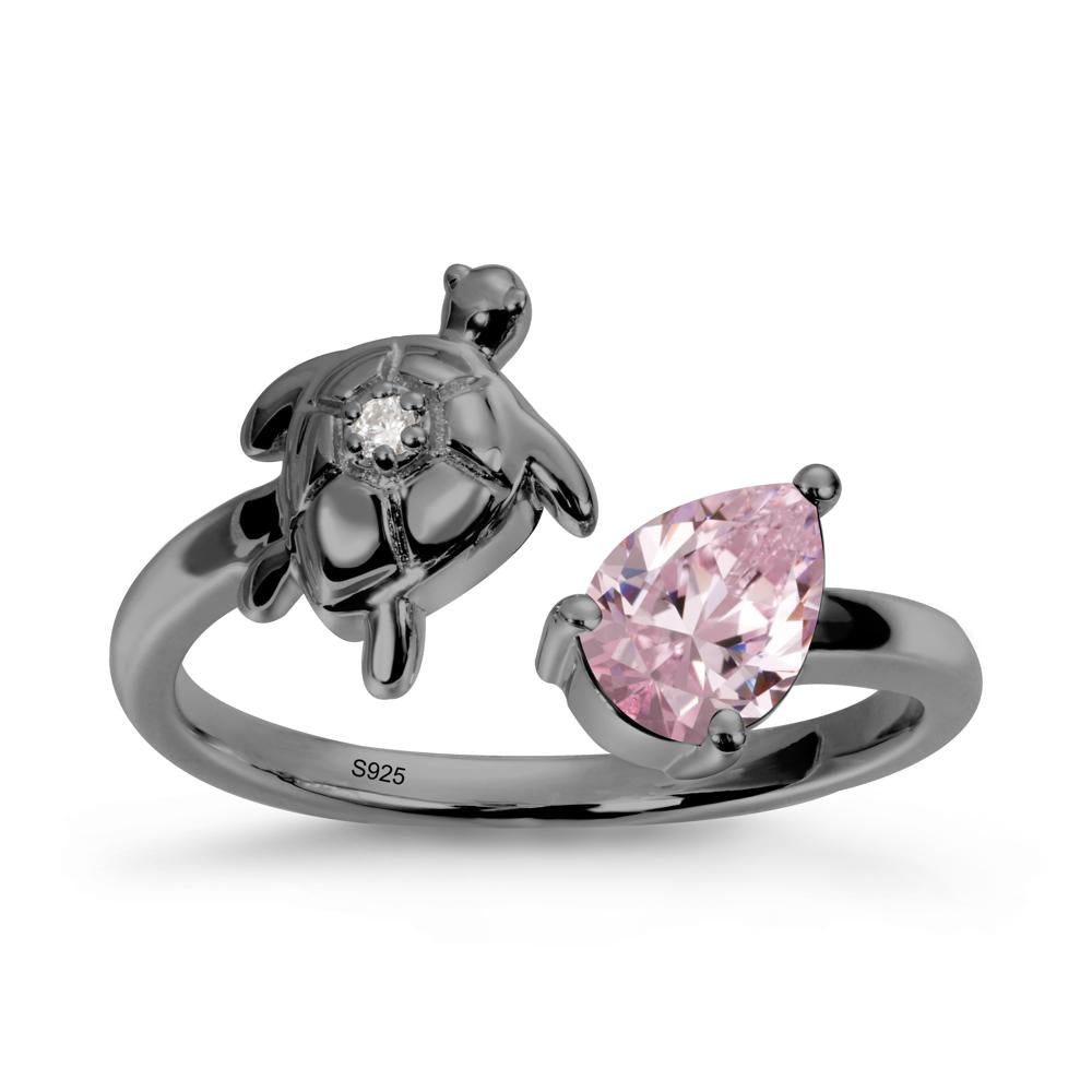 Pink Cubic Zirconia Turtle Open Bypass Ring - LUO Jewelry #metal_black finish sterling silver